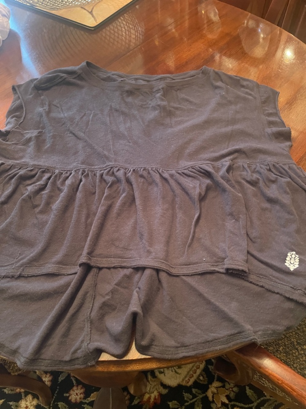 Free People Black Short Sleeve Tiered Tee